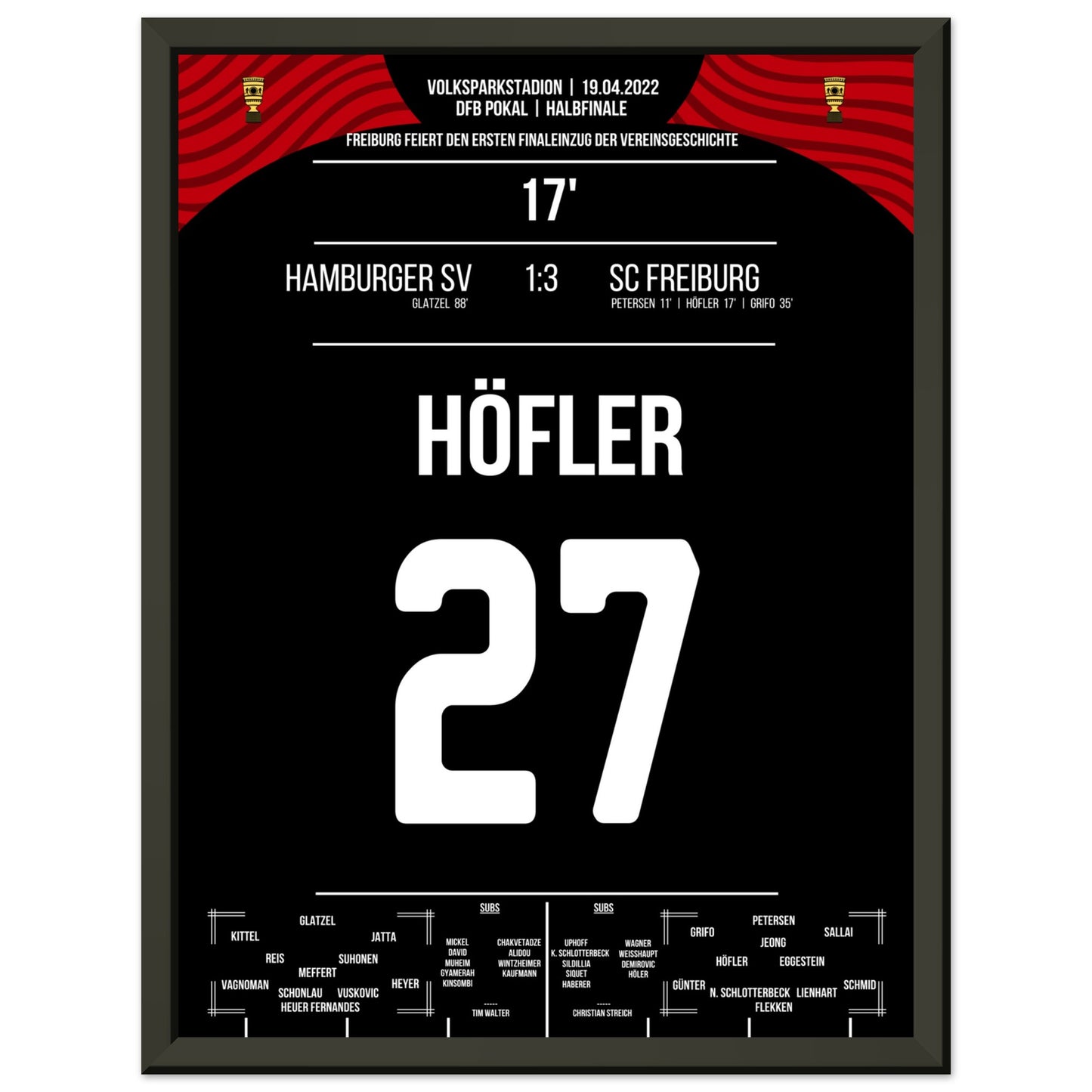 Freiburg's erster Einzug ins Pokalfinale 2022 30x40-cm-12x16-Schwarzer-Aluminiumrahmen