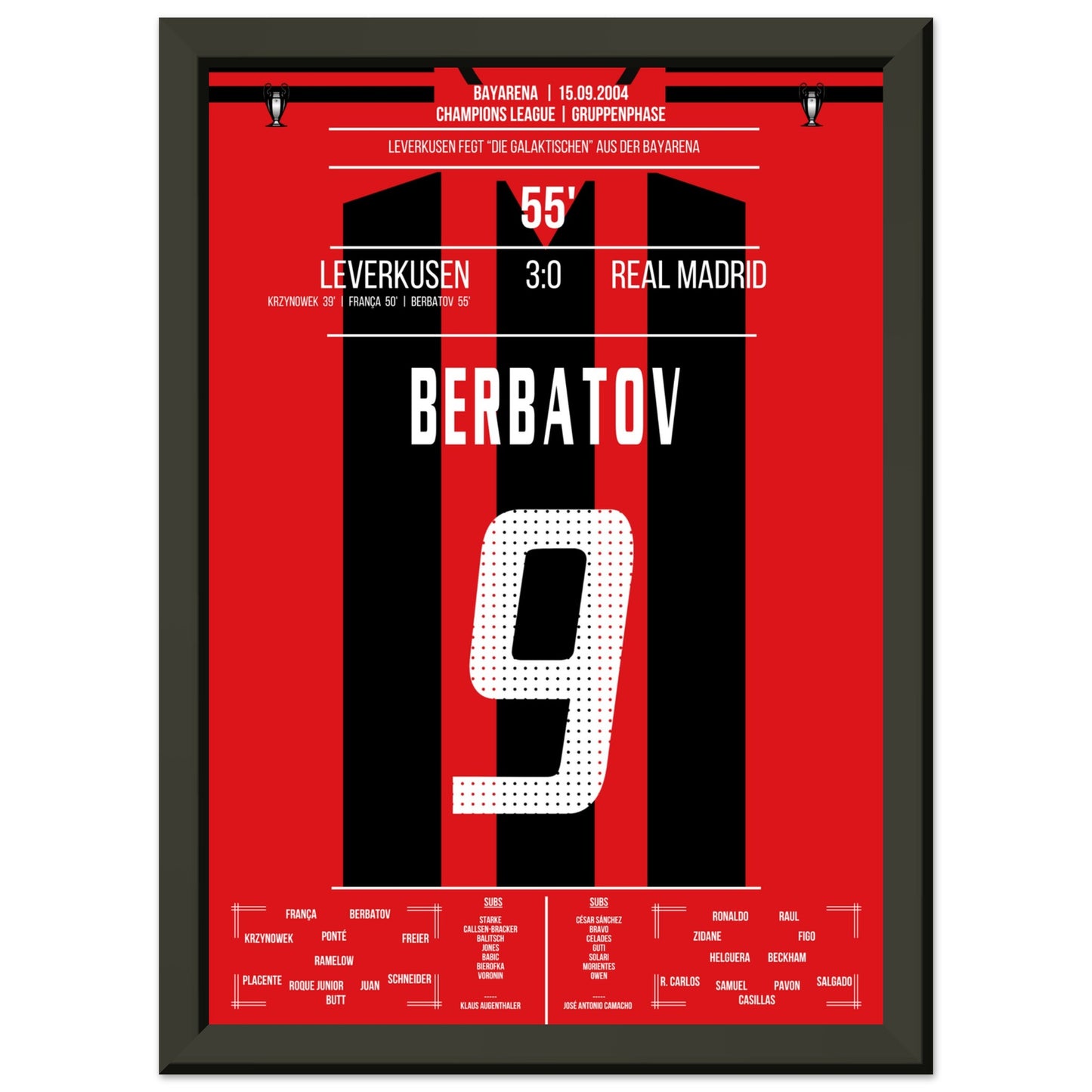 Leverkusen fegt die "Galaktischen" aus dem Stadion in 2004 A4-21x29.7-cm-8x12-Schwarzer-Aluminiumrahmen