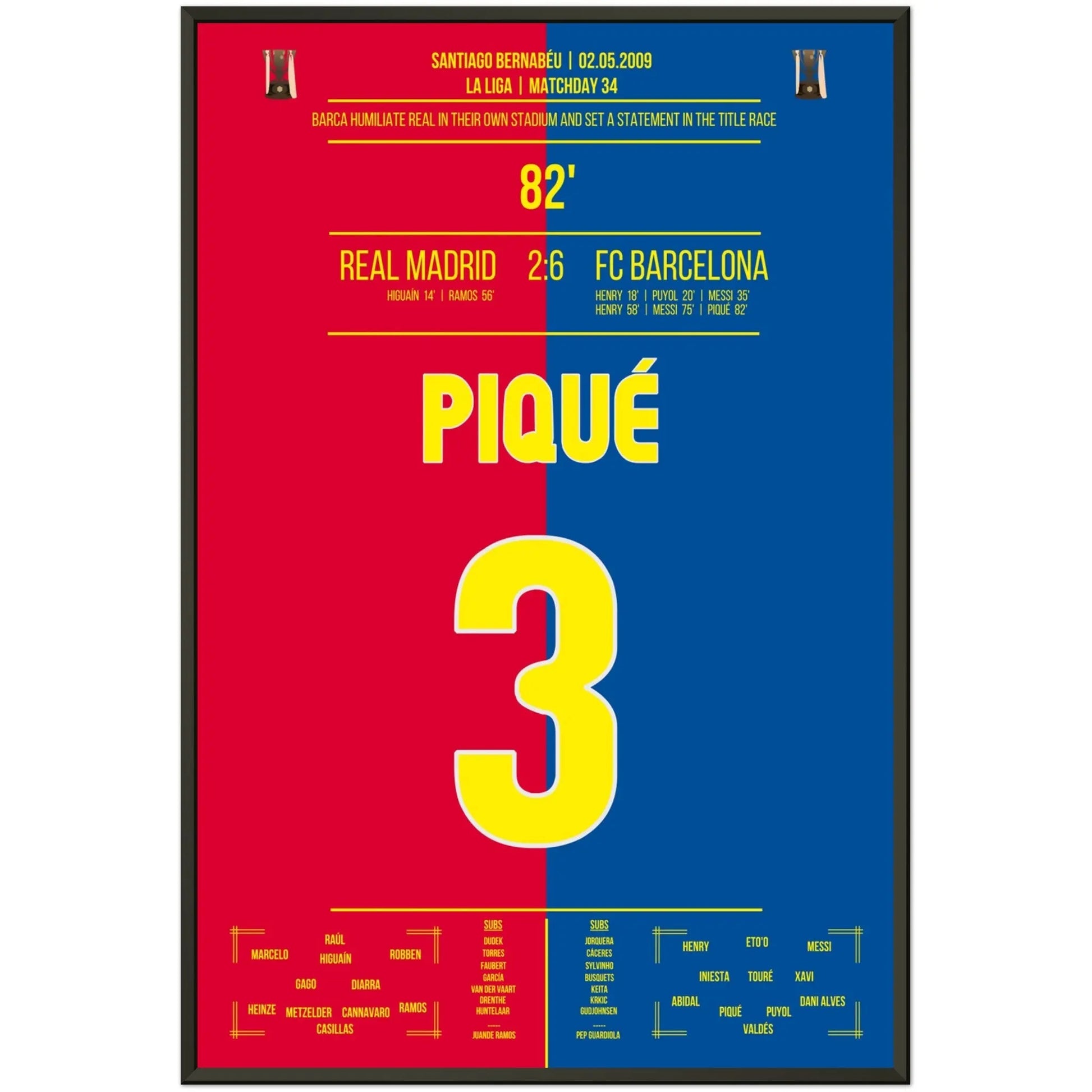 Barcelona's Machtdemonstration im Bernabéu in 2009 | Piqué's Tor 60x90-cm-24x36-Premium-Semi-Glossy-Paper-Metal-Fra