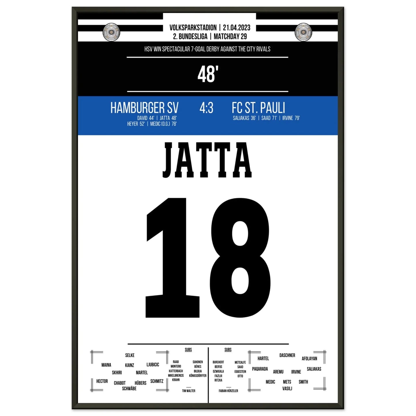 Jatta's Tor in wildem Derby-Sieg gegen St. Pauli 60x90-cm-24x36-Schwarzer-Aluminiumrahmen