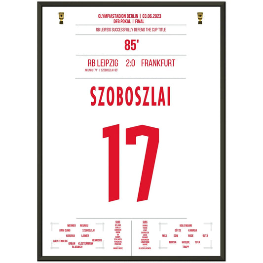 Leipzig's erfolgreiche Titelverteidigung im DFB Pokalfinale 2023 50x70-cm-20x28-Schwarzer-Aluminiumrahmen