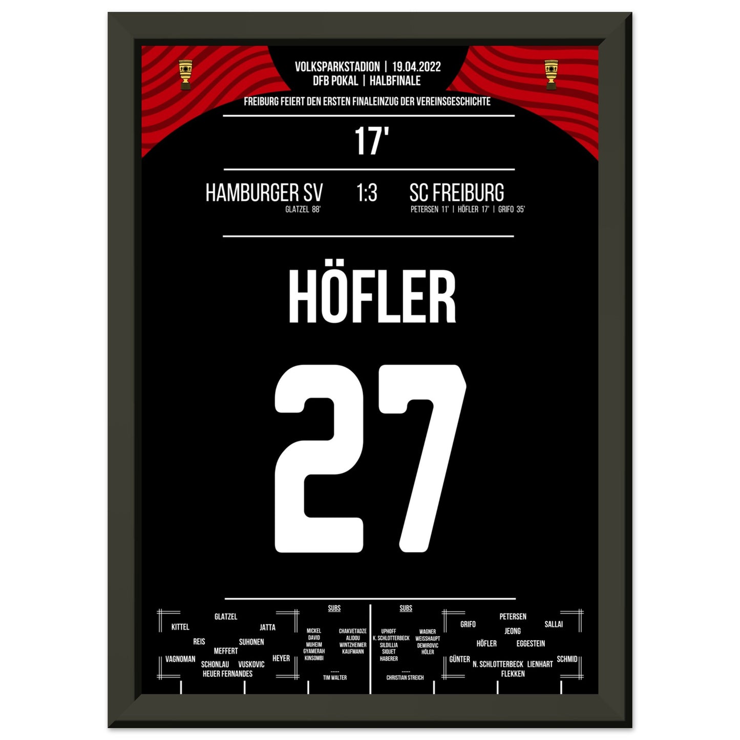 Freiburg's erster Einzug ins Pokalfinale 2022 A4-21x29.7-cm-8x12-Schwarzer-Aluminiumrahmen