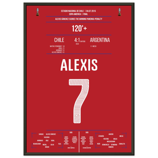 Alexis Sanchez Panenka-Penalty bei Chile's ersten Copa America Triumph 50x70-cm-20x28-Schwarzer-Aluminiumrahmen