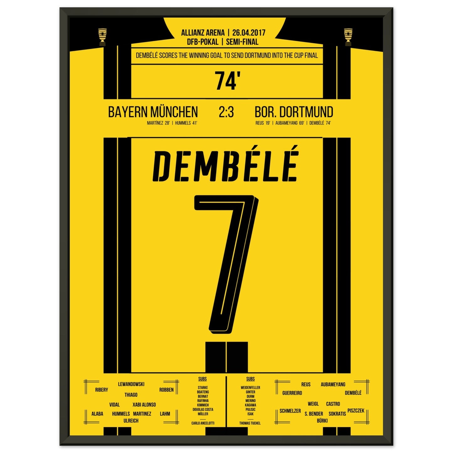 Dembélé's Siegtreffer gegen Bayern zum Finaleinzug 2017 45x60-cm-18x24-Schwarzer-Aluminiumrahmen