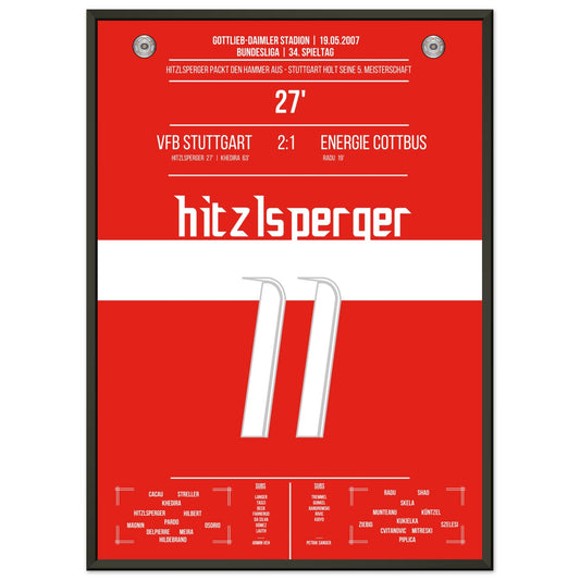 Hitzlsperger-Hammer bei Stuttgart's Gewinn der Meisterschaft 2007 50x70-cm-20x28-Schwarzer-Aluminiumrahmen